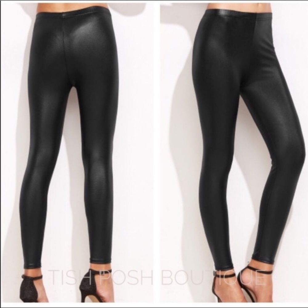 Avery Black  Vegan Leather Leggings - Picture 2 of 4